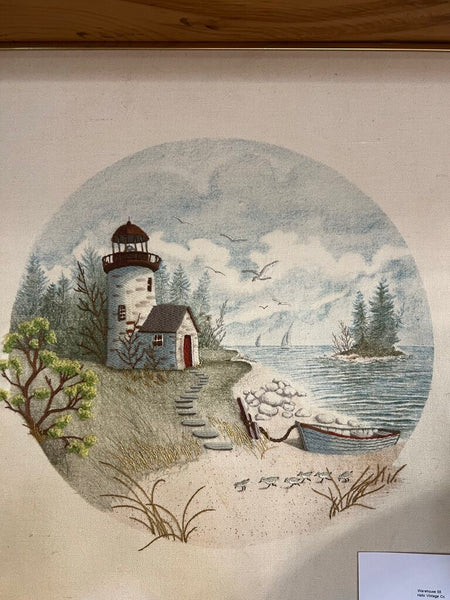 Vintage Crewel Lighthouse Picture