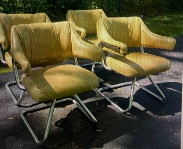 Pair of Howell Chrome Frame Swivel Chairs with Yellow Vinyl W2271 Pick Up Only