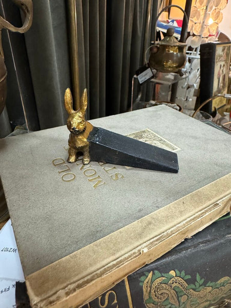 Brass Rabbit Perched on Doorstopper W2274