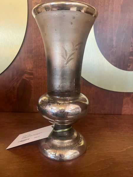 Anitque Authentic Mercury Glass Hand Painted Vase with Birds