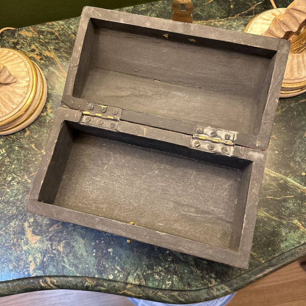 WOODEN TREASURE CHEST BOX WITH BRASS ACCENTS