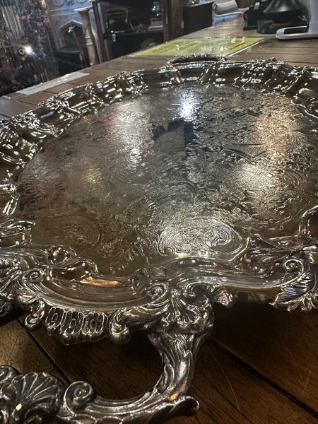 FOOTED SILVER PLATED SERVING TRAY WITH HANDLES 22" x 16"