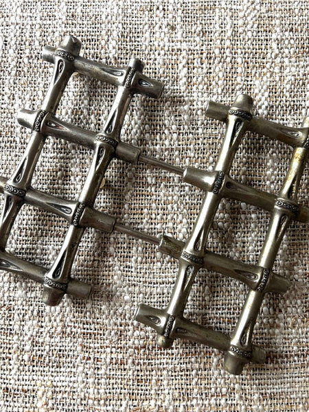 Vintage Silver Plated Expandable Bamboo Trivet 7x 7