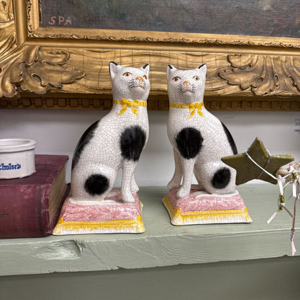 Pair of Staffordshire cats 8" tall