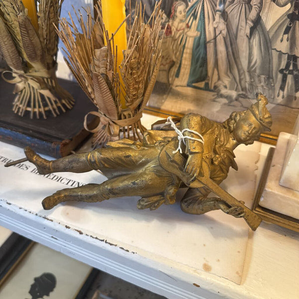 Antique metal troubadour sculpture (crack at the neck)