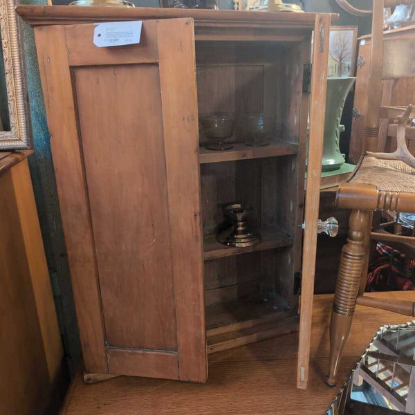 Pretty Antique Pine Cabinet with 2 Doors and 2 Fixed Interior Shelves. Can be Hung or Sits on Table or Counter. 25x7x31 IN STORE PICKUP