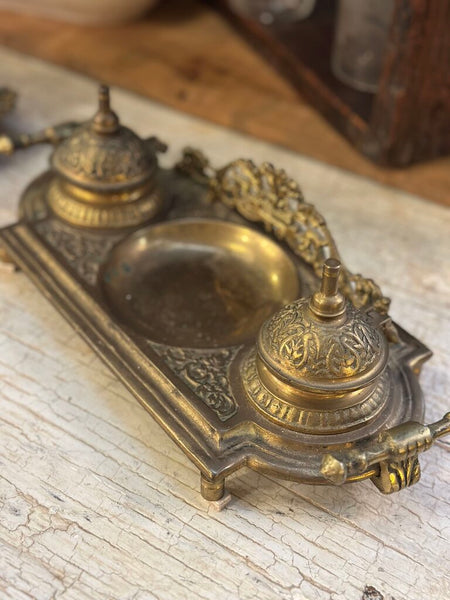 FRENCH BRASS DOUBLE INKWELL
