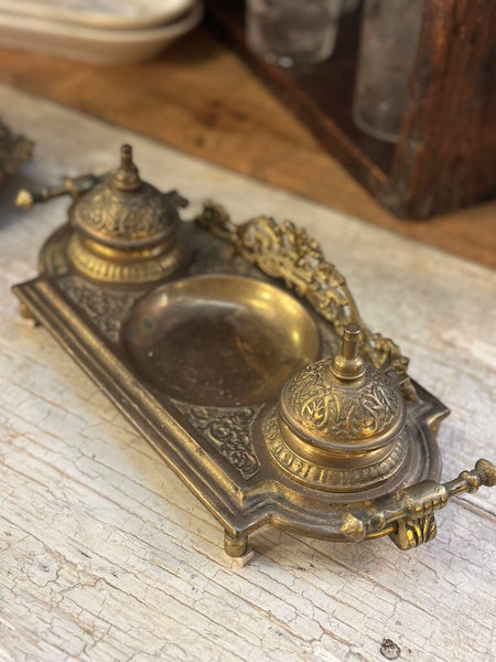 FRENCH BRASS DOUBLE INKWELL