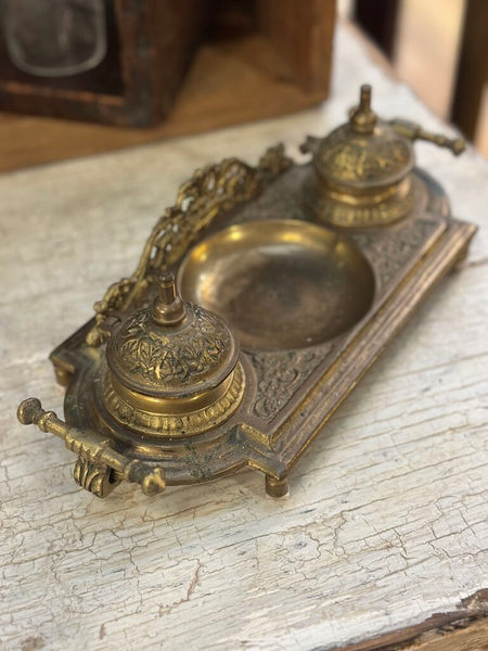 FRENCH BRASS DOUBLE INKWELL