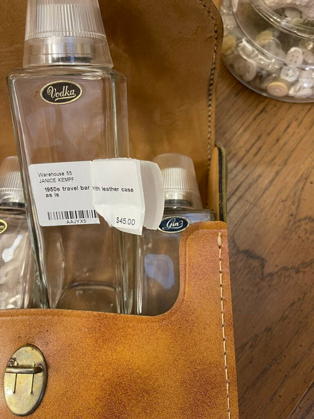 1950s travel bar with leather case as is