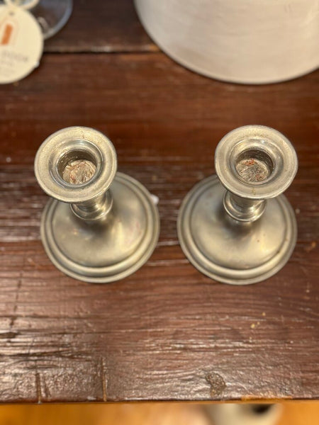 Pair pewter candle holders Marshall field's 3.5" x 4.5"