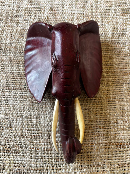 Vintage African Mahogany Wood Hand Carved Elephant Hook