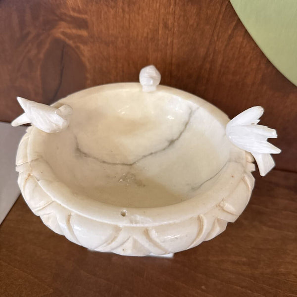 Alabaster bird bath 3 birds base has been repaired 4" x 6"
