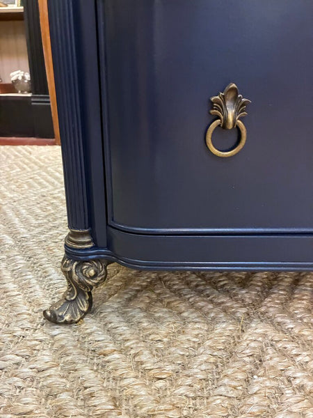 Vintage Navy Four Drawer Chest w/ Brass Feet and Hardware 36"w x 39"h x 19" IN STORE PICKUP ONLY
