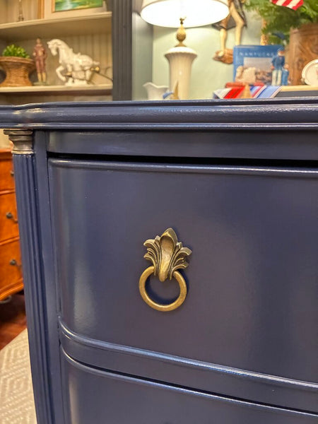 Vintage Navy Four Drawer Chest w/ Brass Feet and Hardware 36"w x 39"h x 19" IN STORE PICKUP ONLY