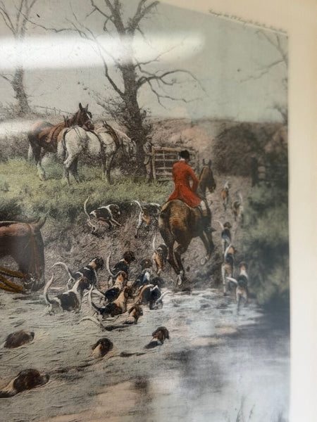 0068 Set of 3 English Hand Colored Hunt Scene Etchings by George Wright C. 1910