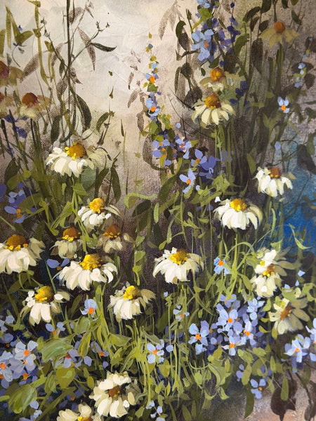 1585 Vintage Purple Wildflower Painting On Canvas