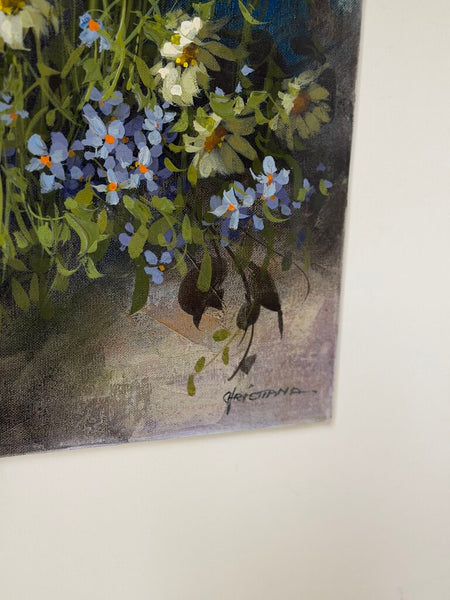 1585 Vintage Purple Wildflower Painting On Canvas