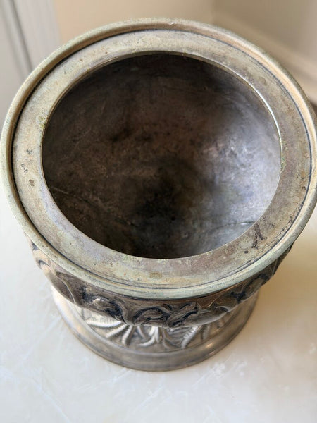 1346 Heavy Silvered Iron Pedestal Planter/Candle Vessel