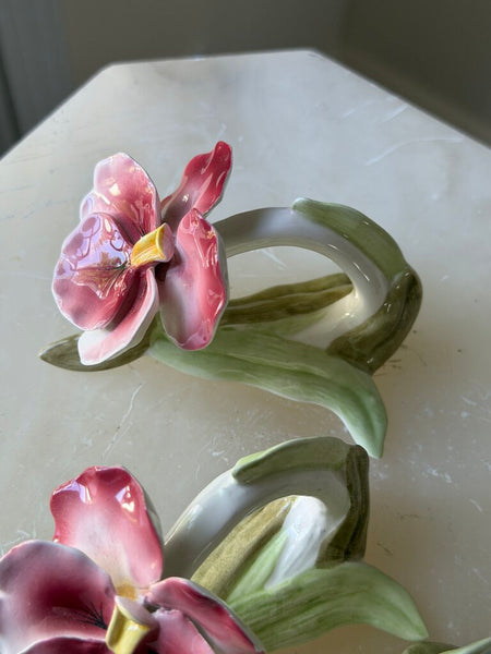 1604 set of 4 ceramic floral napkin rings