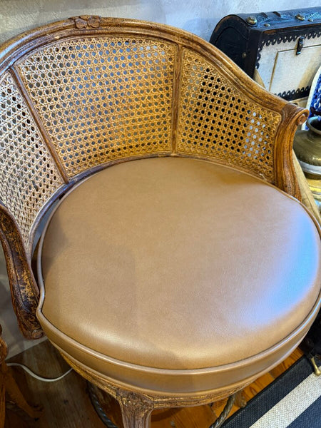 1611 Pair of Vintage Swivel Wood and Leather Bar Chairs
