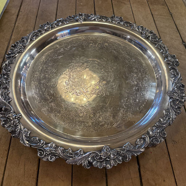 HEAVY FOOTED SILVER TRAY VINTAGE 16'