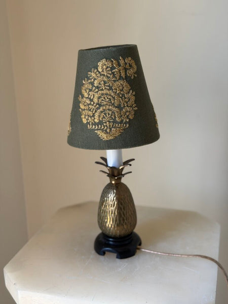 1733 Mini Brass pineapple lamp w/ green shade