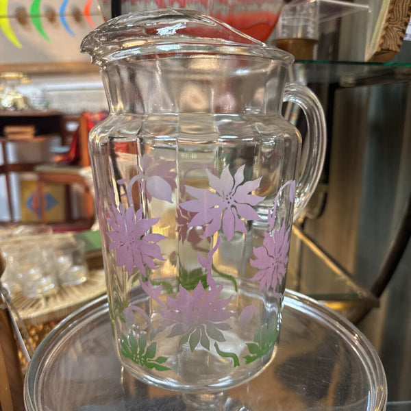 Lavender and Green Floral Drink Pitcher with 6 Glasses W2298