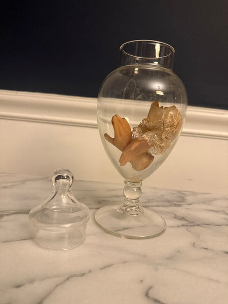 Glass Canister with doll hands 10" tall W2307