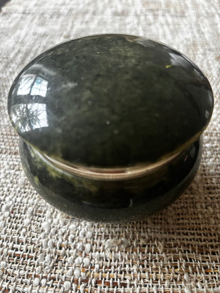 Vintage Italian Green Alabaster Hinged Gold Footed Trinket Box