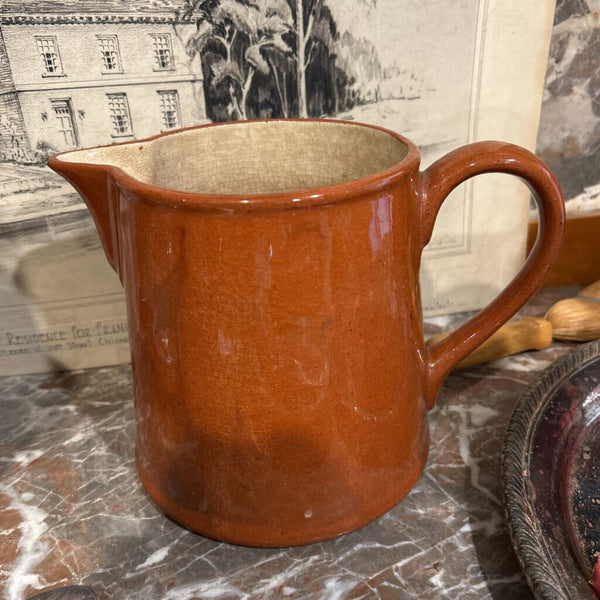 BROWN GLAZED STONEWARE PITCHER