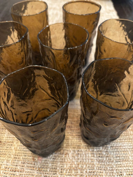 Vintage Set Of 7 Bryce Glass El Rancho Brown Dimple Textured 12 Oz Tumblers