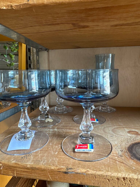 Fostoria set of 6 Distinction Light Blue Champagne / Sherbet Glasses 4 1/2"