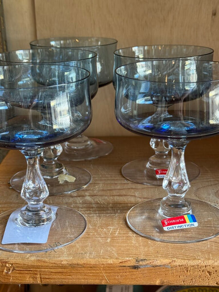 Fostoria set of 6 Distinction Light Blue Champagne / Sherbet Glasses 4 1/2"