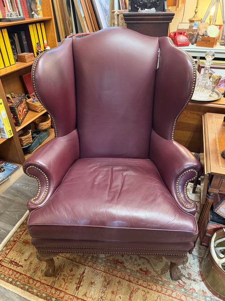 Ethan Allen Plum Leather Wingback Chair (in-store pick-up only)