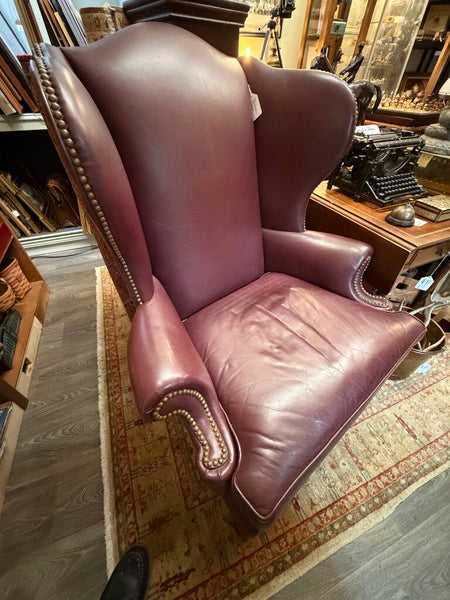 Ethan Allen Plum Leather Wingback Chair (in-store pick-up only)