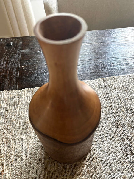 Vintage Wood Vase With Raw Bark Edge