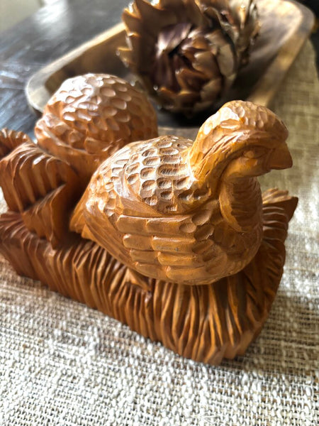Wooden Hand Carved Quail Sculpture