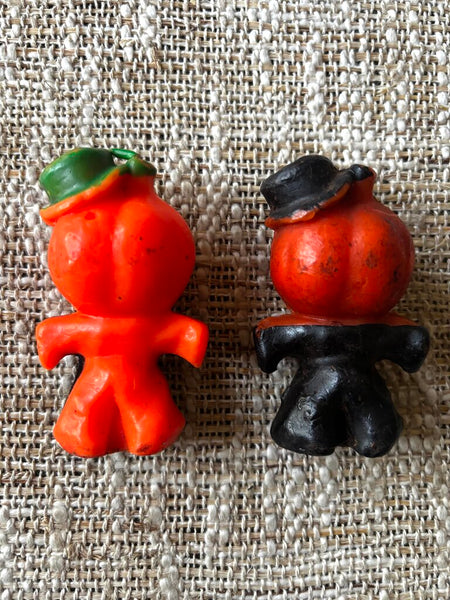 Pair of Vintage 1950's Gurley Novelty Co. Halloween Jack-O-Lantern Scarecrow 3.5" Candles