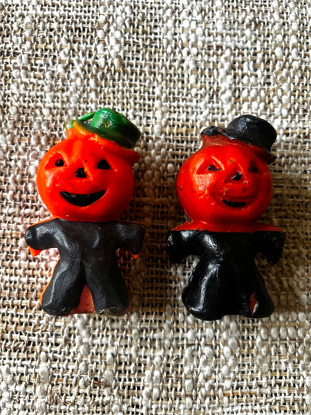 Pair of Vintage 1950's Gurley Novelty Co. Halloween Jack-O-Lantern Scarecrow 3.5" Candles