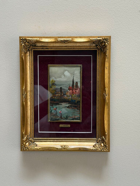 1630 Italian Burgundy Matted Outdoor Scene Painting