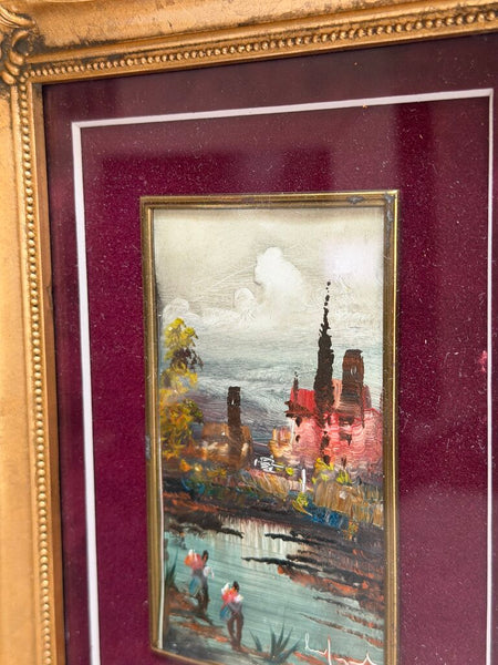 1630 Italian Burgundy Matted Outdoor Scene Painting