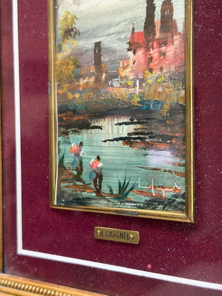1630 Italian Burgundy Matted Outdoor Scene Painting