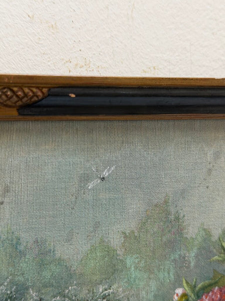 2604 French Floral Painting w/ Ladybug on Canvas Board