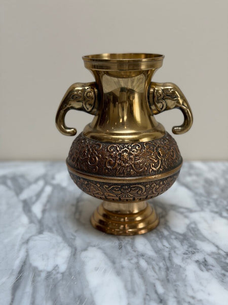 0276 Brass Vase w/ Elephant Handles