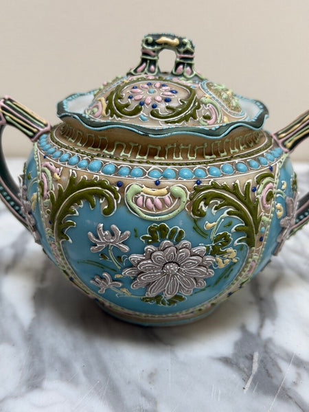 Antique Japanese Moriage Hand Painted Sugar and Creamer Set