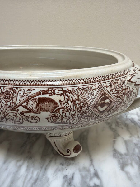 C. 1860-1880 Antique English Staffordshire Brownfield Brown Transferware Tureen