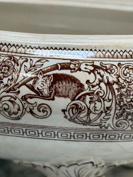 C. 1860-1880 Antique English Staffordshire Brownfield Brown Transferware Tureen