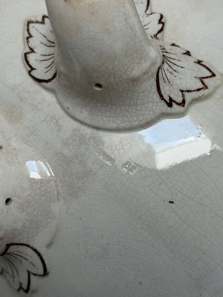 C. 1860-1880 Antique English Staffordshire Brownfield Brown Transferware Tureen