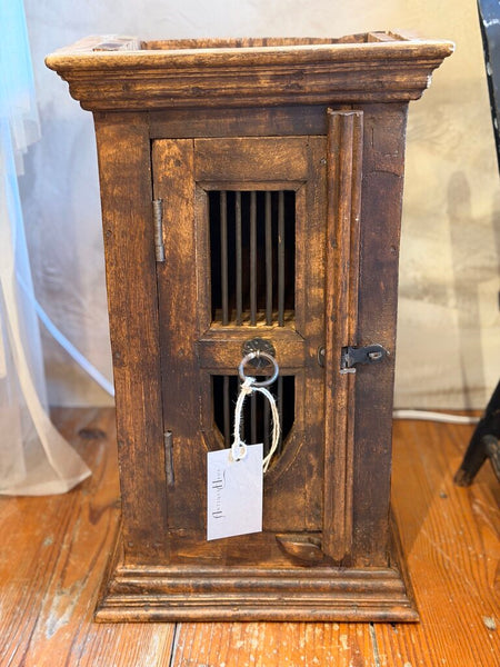 0442 vintage wood cabinet w/ iron bars